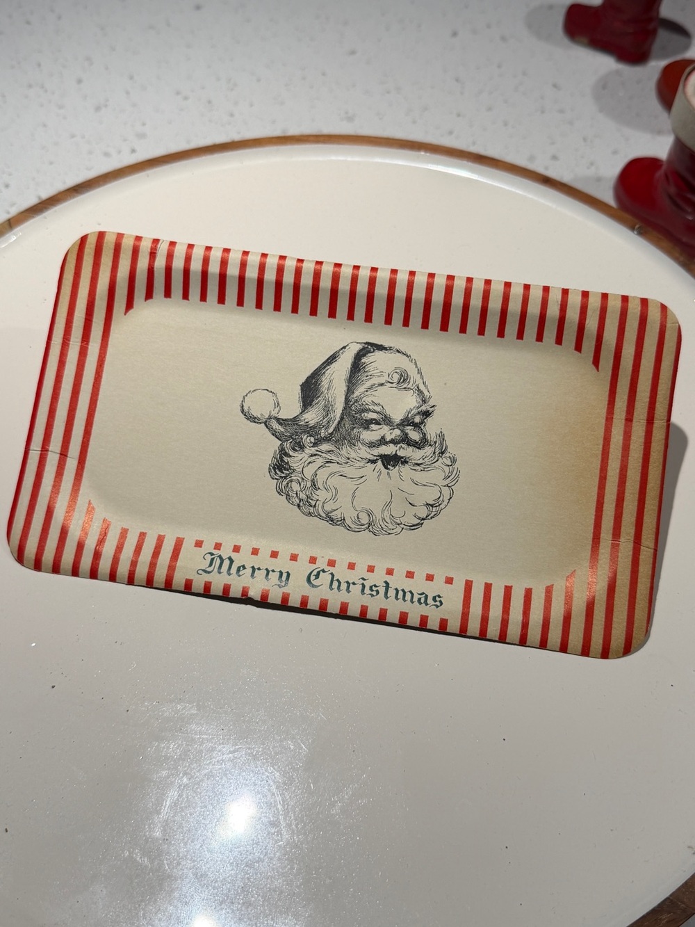 Vintage Santa 'Merry Christmas' Decorative Plate - Red & Cream
